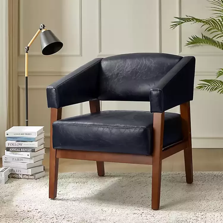 Navy Faux Leather Nicki Accent Chair>Kirklands Home Clearance