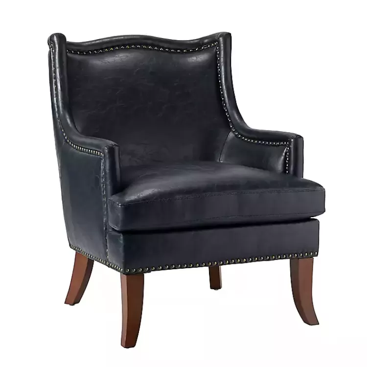 Navy Faux Leather Wingback Accent Chair>Kirklands Home Shop