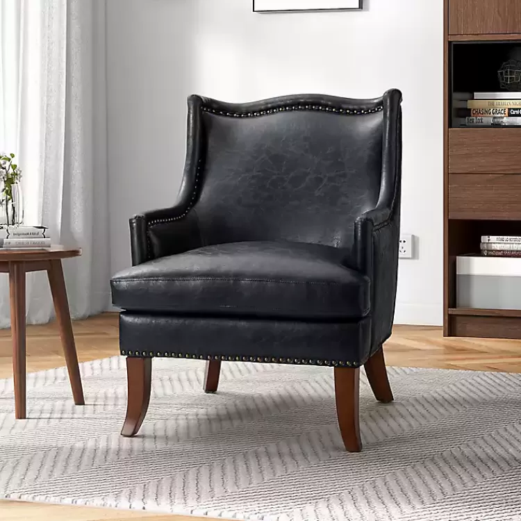 Navy Faux Leather Wingback Accent Chair>Kirklands Home Shop
