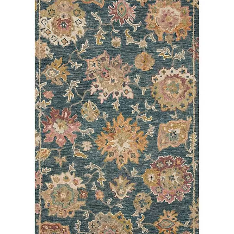 Navy Flora Motif Wool Area Rug, 5x8>Kirklands Home Clearance