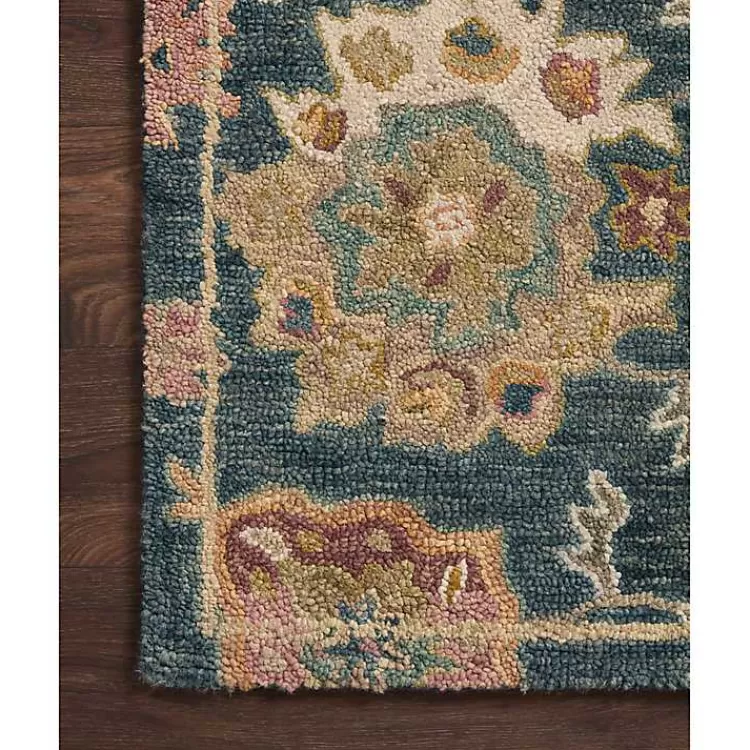Navy Flora Motif Wool Area Rug, 5x8>Kirklands Home Clearance