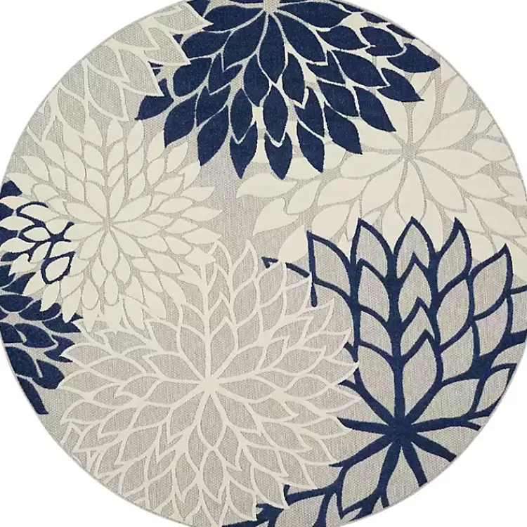 Navy Floral Burst Round Outdoor Area Rug, 7x7>Kirklands Home Discount