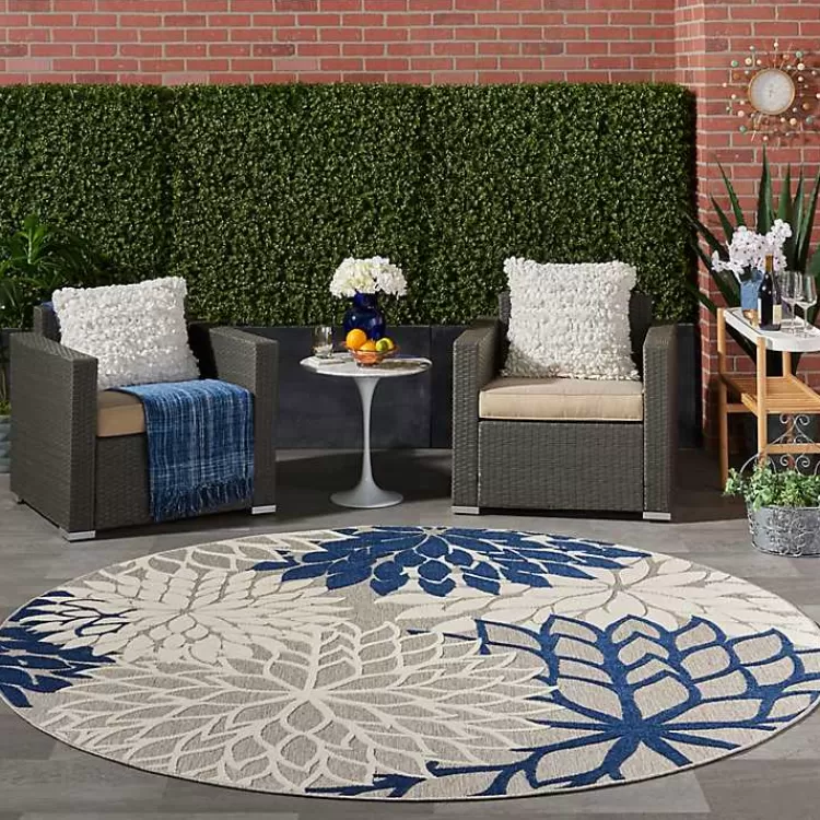 Navy Floral Burst Round Outdoor Area Rug, 7x7>Kirklands Home Discount