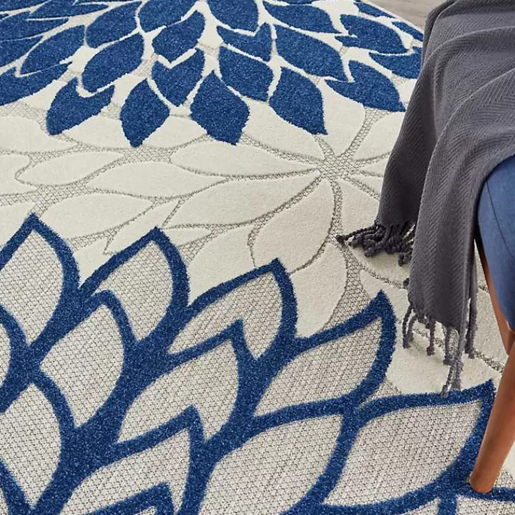 Navy Floral Burst Round Outdoor Area Rug, 7x7>Kirklands Home Discount