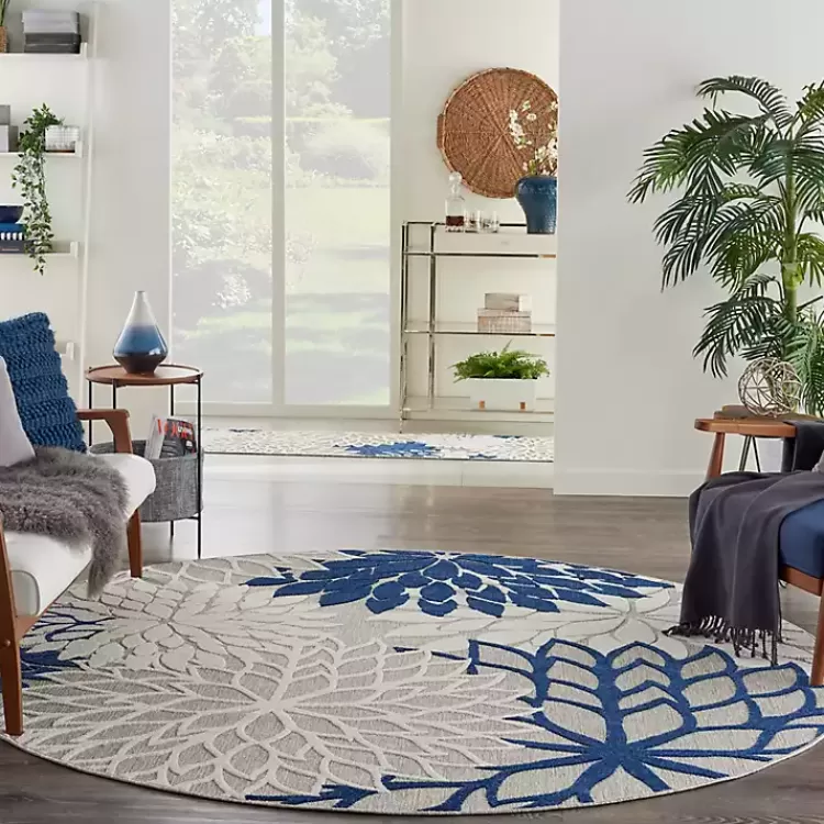 Navy Floral Burst Round Outdoor Area Rug, 7x7>Kirklands Home Discount