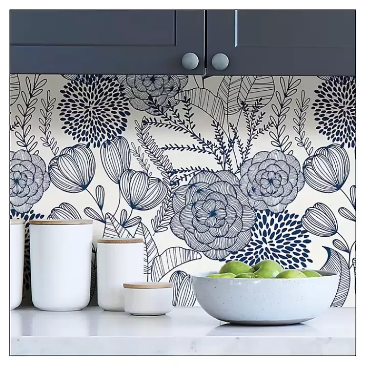 Navy Floral Garden Peel & Stick Wallpaper>Kirklands Home Best