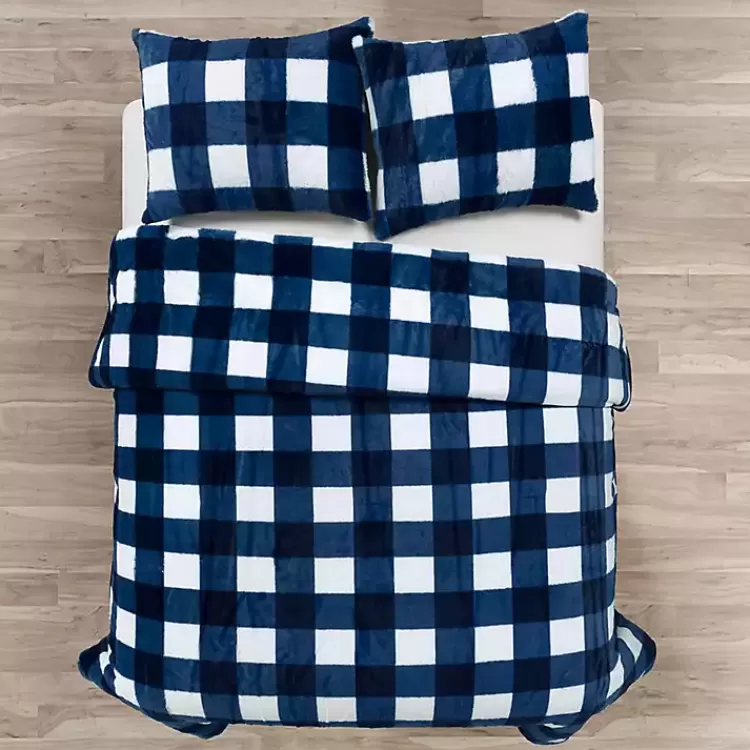 Navy Plaid Faux Fur 3-pc. King Comforter Set>Kirklands Home Best