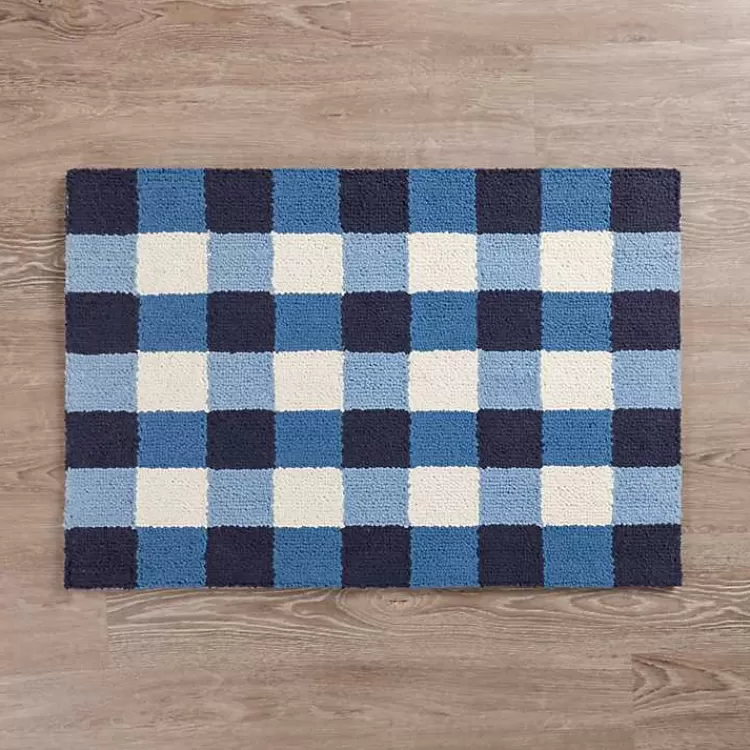 Navy Plaid Hooked Accent Rug>Kirklands Home Clearance