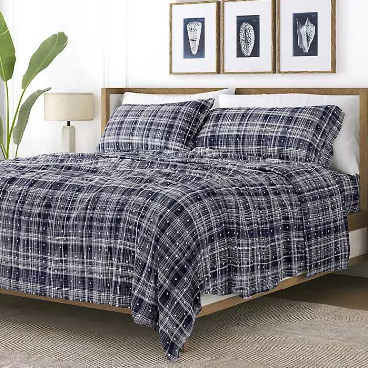 Navy Plaid Polka Dot 3-pc. Twin Sheet Set>Kirklands Home Best Sale