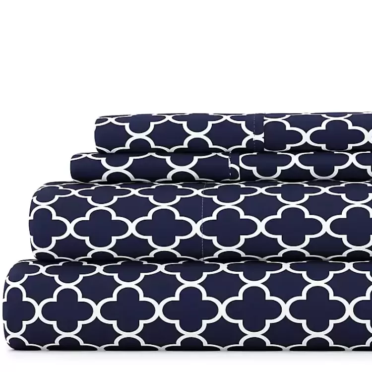 Navy Quatrefoil 4-pc. Full Sheet Set>Kirklands Home Clearance