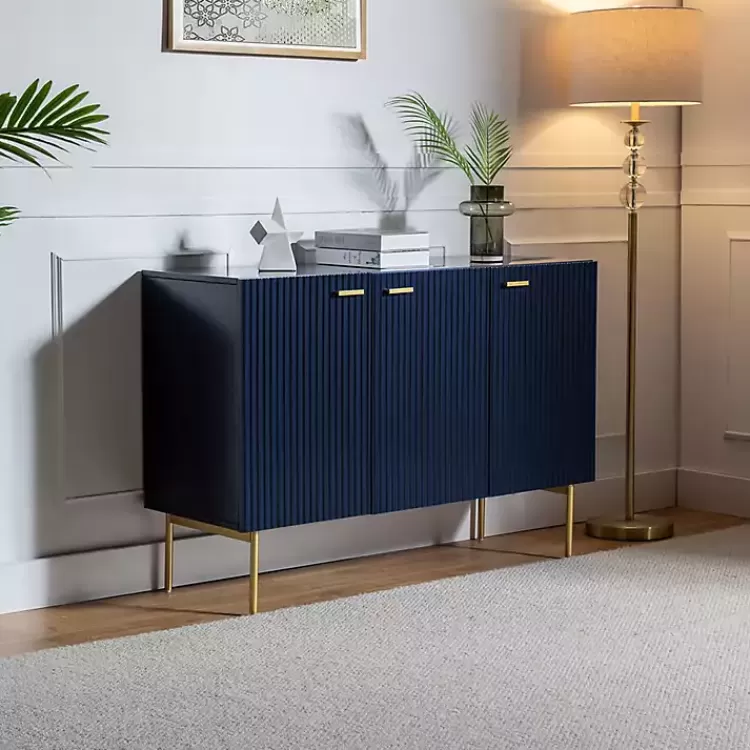 Navy Ribbed Wood Sideboard Cabinet>Kirklands Home Shop