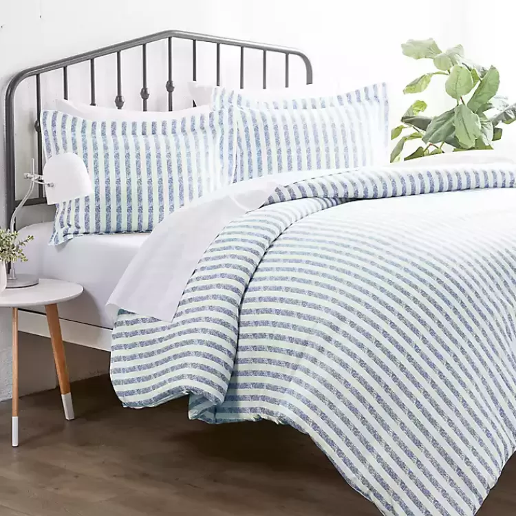 Navy Rugged Stripes Puffed 3-pc. Queen Duvet Set>Kirklands Home Cheap