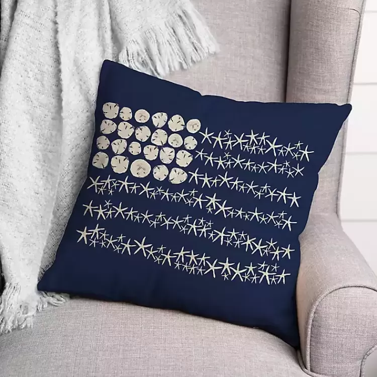 Navy Sand Dollar and Starfish Outdoor Throw Pillow>Kirklands Home Sale
