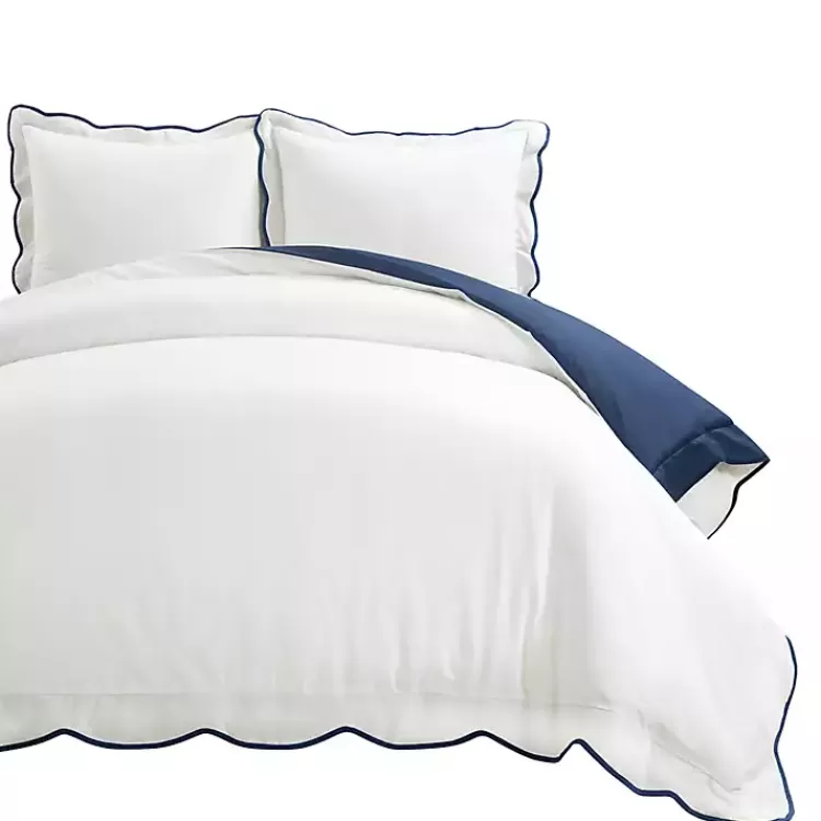 Navy Scallop Edge 3-pc. Full/Queen Duvet Cover Set>Kirklands Home Hot