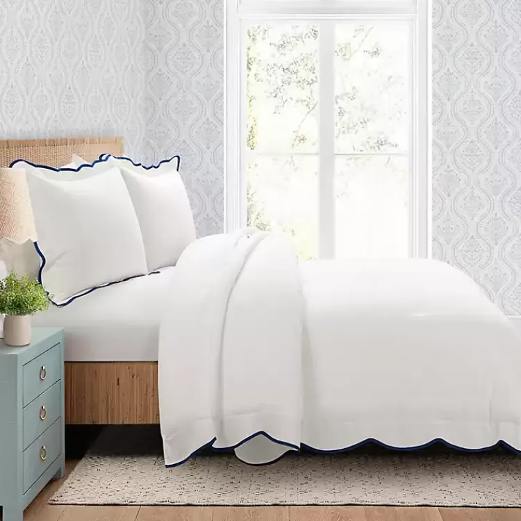 Navy Scalloped Edge 3-pc. Full/Queen Comforter Set>Kirklands Home Flash Sale
