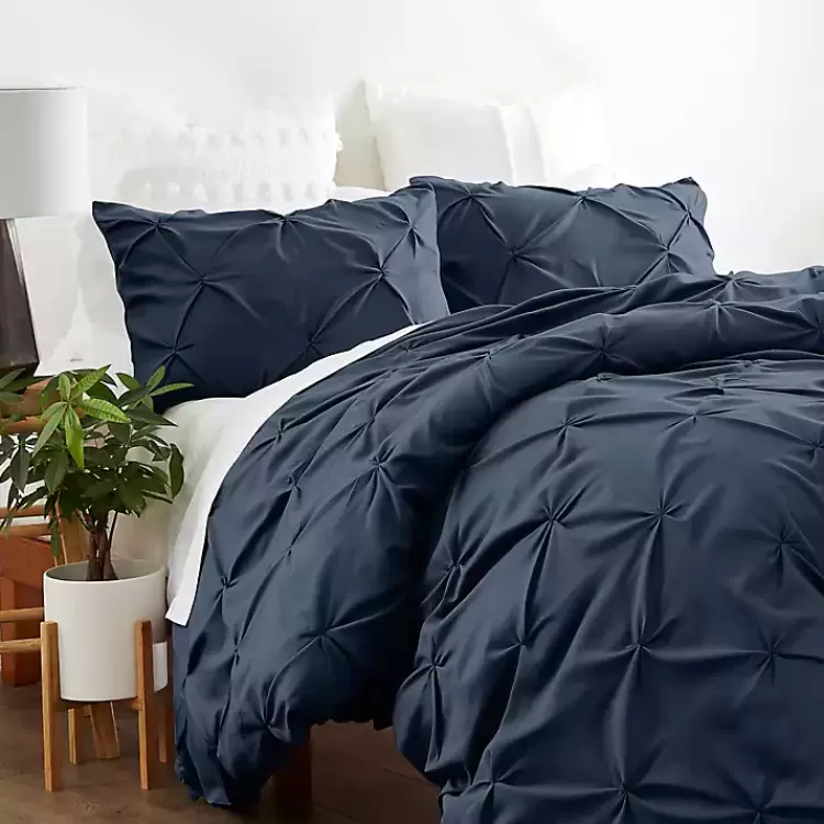 Navy Soft Pinched 3-Pc. King Duvet Cover Set>Kirklands Home Cheap