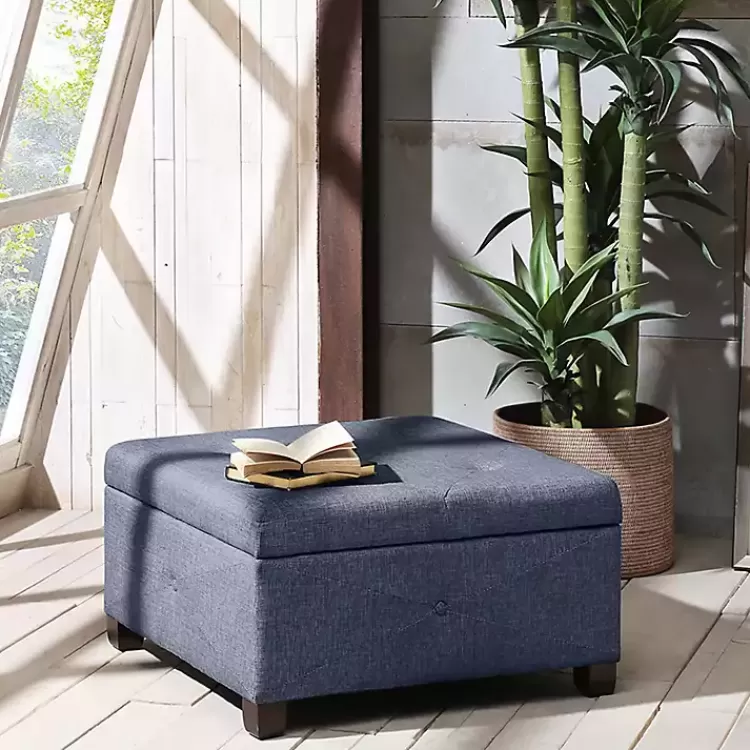 Navy Tufted Square Storage Ottoman>Kirklands Home Outlet