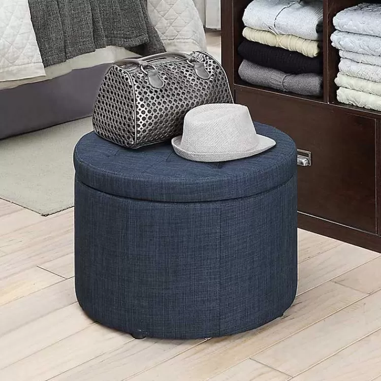 navy_upholstered_round_shoe_storage_ottoman_5.webp Navy Upholstered Round Shoe Storage Ottoman>Kirklands Home Sale