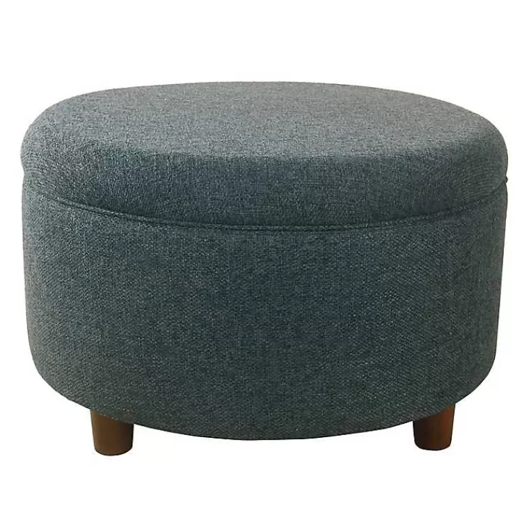 Navy Upholstered Round Storage Ottoman>Kirklands Home Fashion