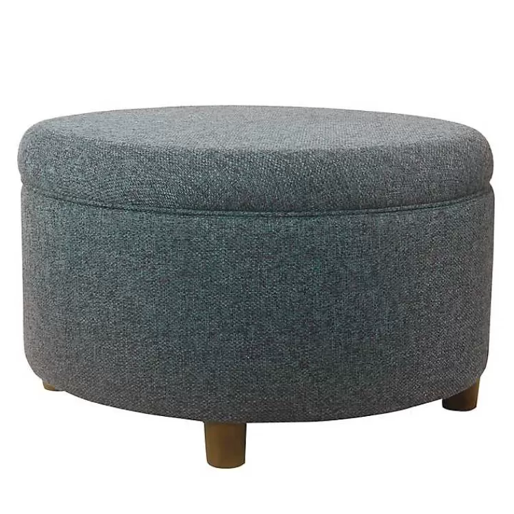 Navy Upholstered Round Storage Ottoman>Kirklands Home Fashion