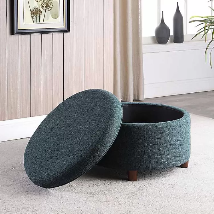 navy_upholstered_round_storage_ottoman_8.webp Navy Upholstered Round Storage Ottoman>Kirklands Home Fashion