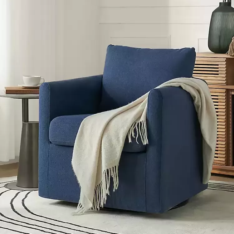 Navy Upholstered Vasser Slipcover Swivel Chair>Kirklands Home Clearance