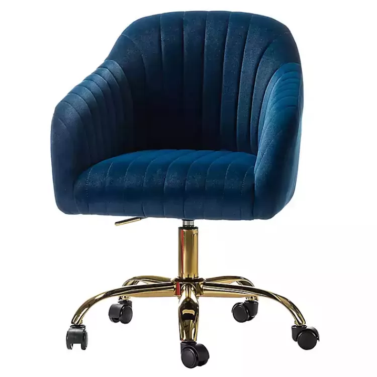 Navy Velvet Swivel Jacyln Office Chair>Kirklands Home Clearance