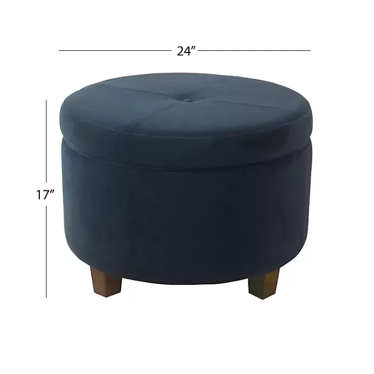 navy_velvet_upholstered_round_storage_ottoman_3.webp Navy Velvet Upholstered Round Storage Ottoman>Kirklands Home Shop