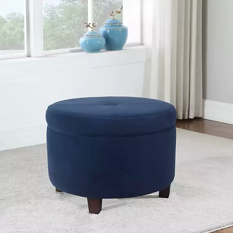navy_velvet_upholstered_round_storage_ottoman_5.webp Navy Velvet Upholstered Round Storage Ottoman>Kirklands Home Shop