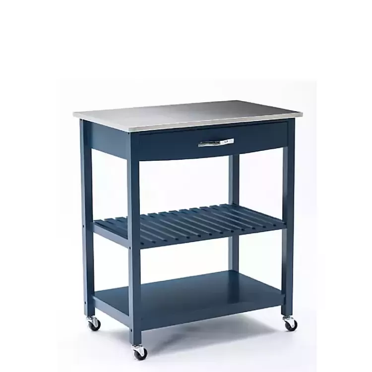 Navy Wood and Stainless Steel Top Kitchen Cart>Kirklands Home Clearance