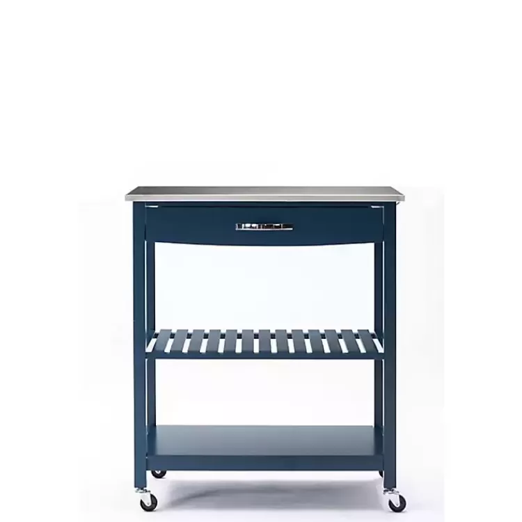 Navy Wood and Stainless Steel Top Kitchen Cart>Kirklands Home Clearance
