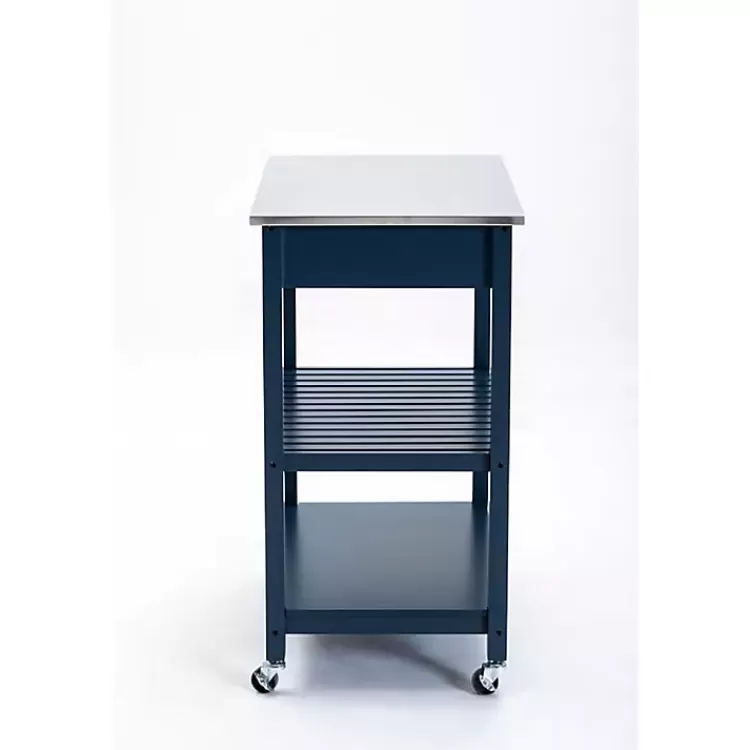 navy_wood_and_stainless_steel_top_kitchen_cart_2.webp Navy Wood and Stainless Steel Top Kitchen Cart>Kirklands Home Clearance