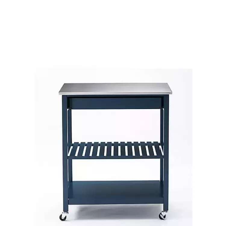 navy_wood_and_stainless_steel_top_kitchen_cart_3.webp Navy Wood and Stainless Steel Top Kitchen Cart>Kirklands Home Clearance