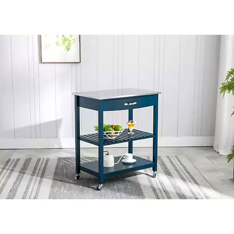 navy_wood_and_stainless_steel_top_kitchen_cart_6.webp Navy Wood and Stainless Steel Top Kitchen Cart>Kirklands Home Clearance