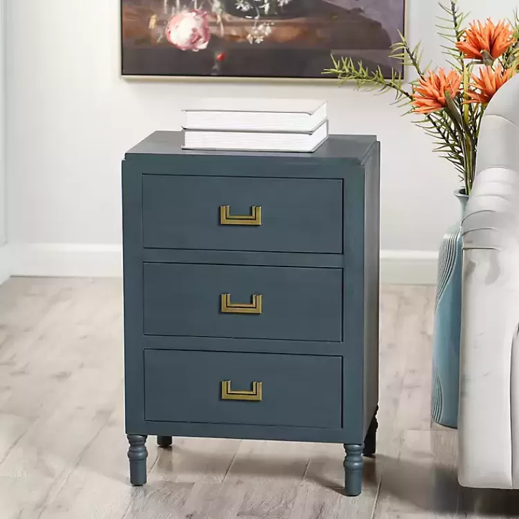 Navy Wood 3-Drawer Layla Nightstand>Kirklands Home Best