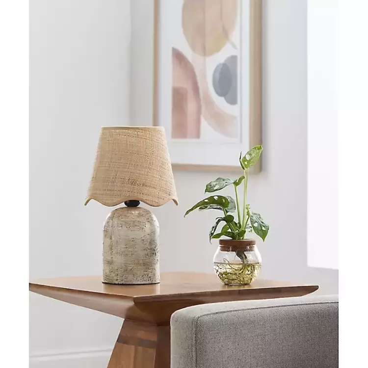 Neutral Faux Stone Table Lamp with Scalloped Shade>Kirklands Home Shop