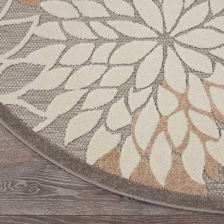 Neutral Floral Burst Outdoor Round Area Rug, 7 ft.>Kirklands Home Store