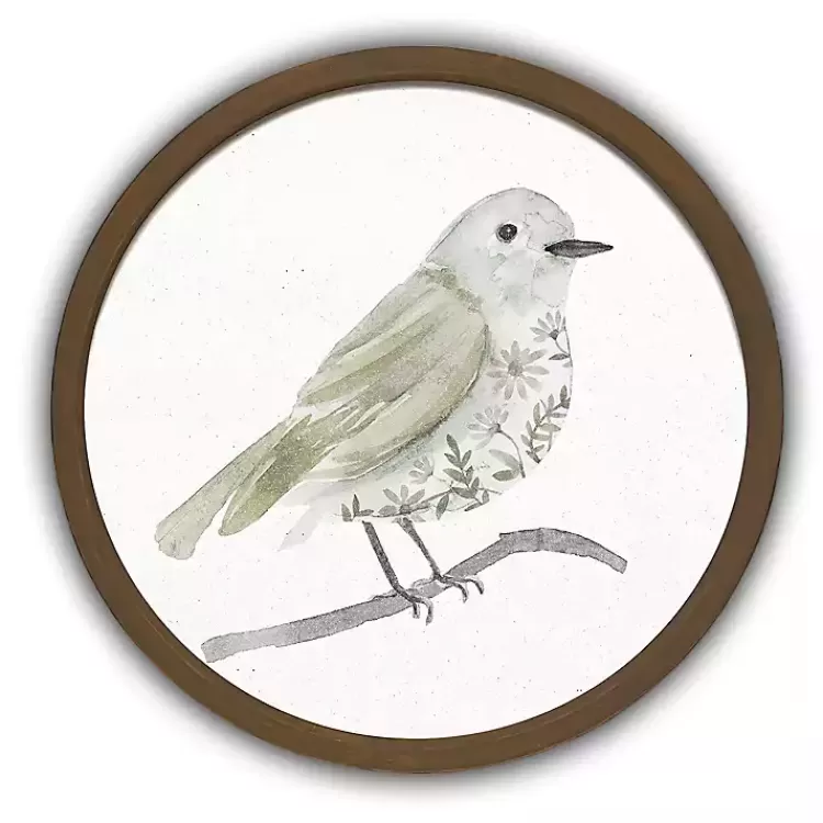 Neutral Sage Bird I Round Framed Art Print>Kirklands Home New