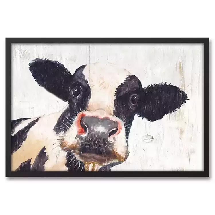Neutral Staring Cow Framed Canvas Art Print>Kirklands Home Flash Sale