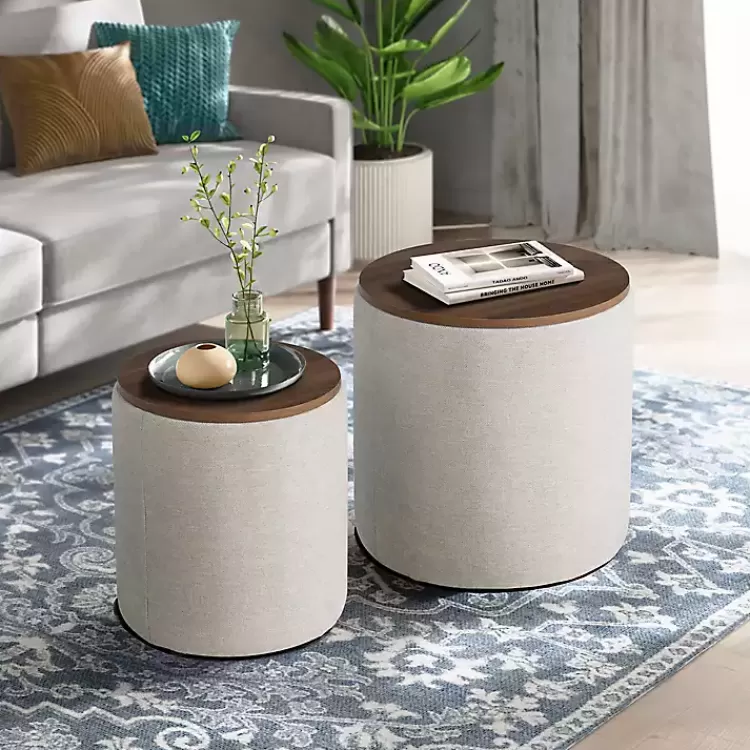 Neutral Upholstered Nesting Ottomans, Set of 2>Kirklands Home Cheap