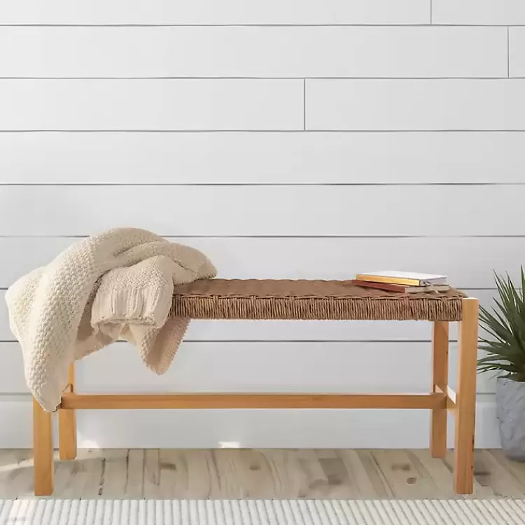 Newport Natural Wood and Rattan Bench>Kirklands Home Fashion