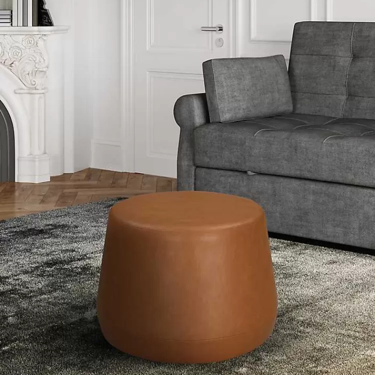 Newton Carmel Faux Leather Thimble Ottoman>Kirklands Home Clearance