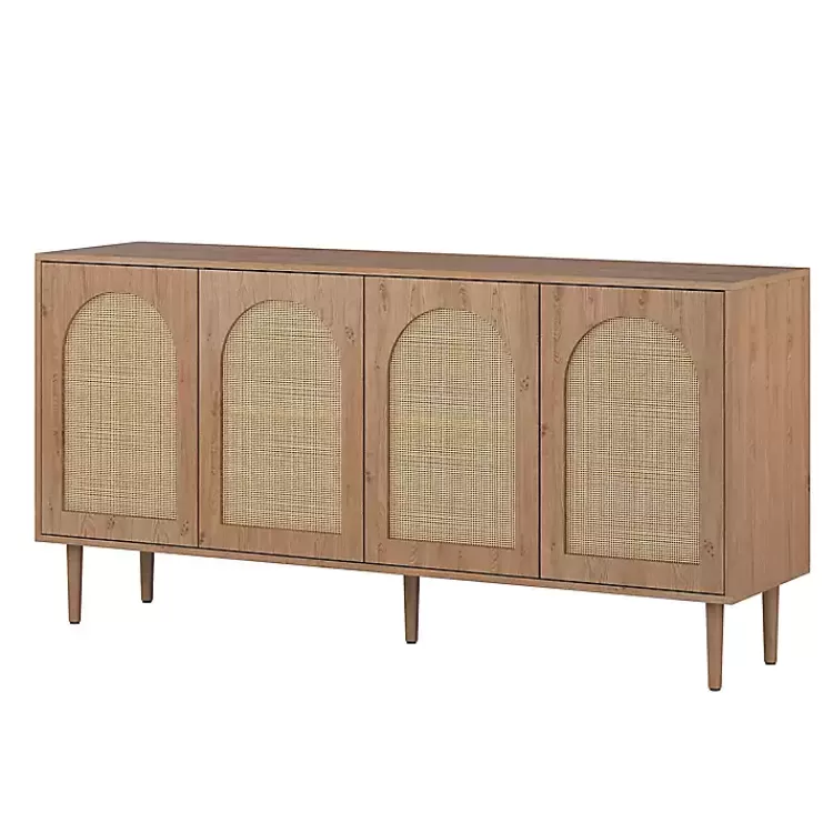 Oak and Natural Rattan 4-Door Sideboard>Kirklands Home Online