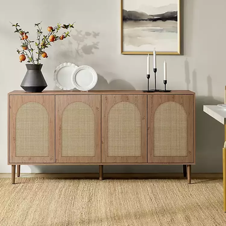 Oak and Natural Rattan 4-Door Sideboard>Kirklands Home Online