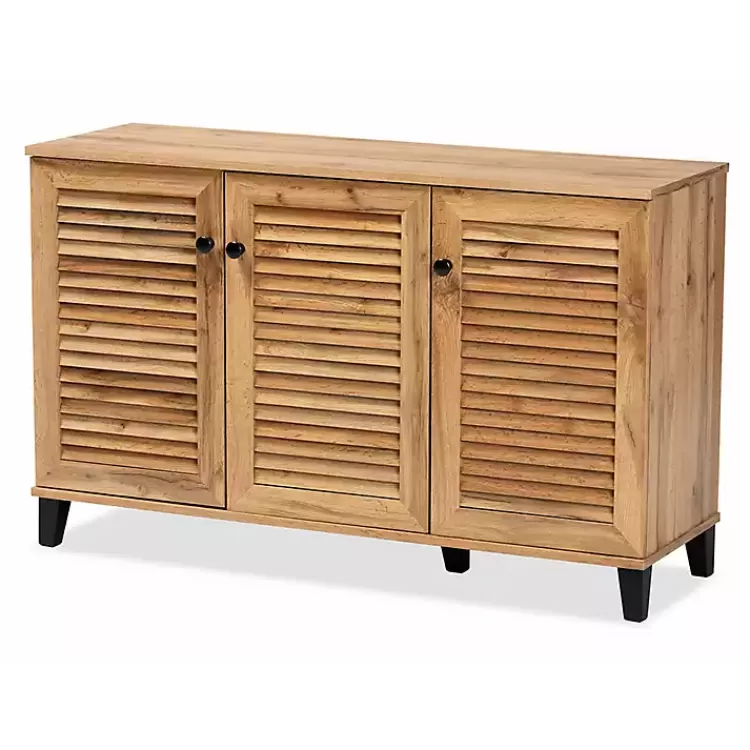 Oak 3-Door Slatted Shoe Storage Cabinet>Kirklands Home Fashion