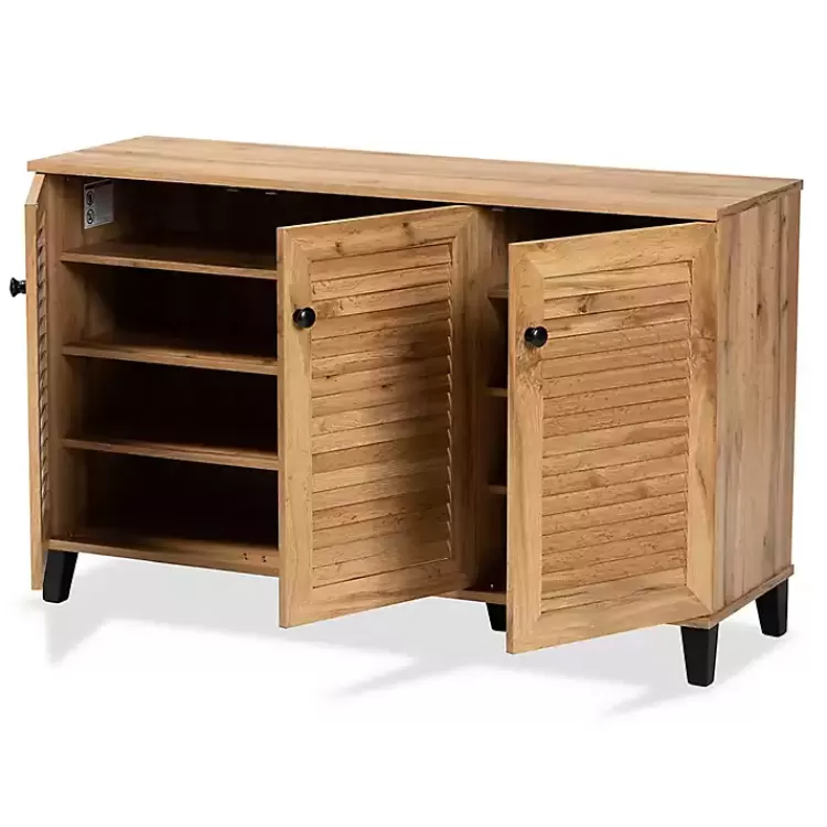 Oak 3-Door Slatted Shoe Storage Cabinet>Kirklands Home Fashion