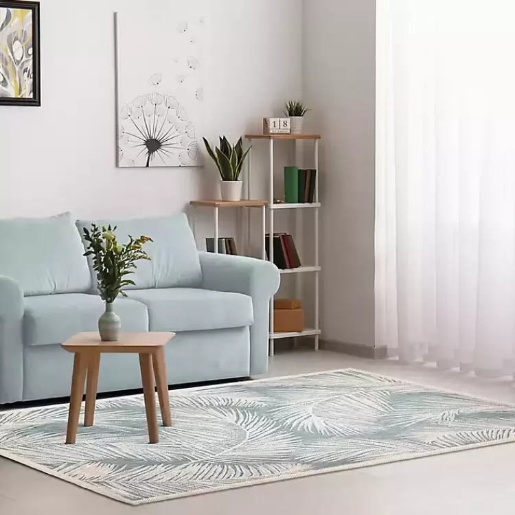 Ocean Blue Palm Leaves Outdoor Area Rug, 7x9>Kirklands Home Discount