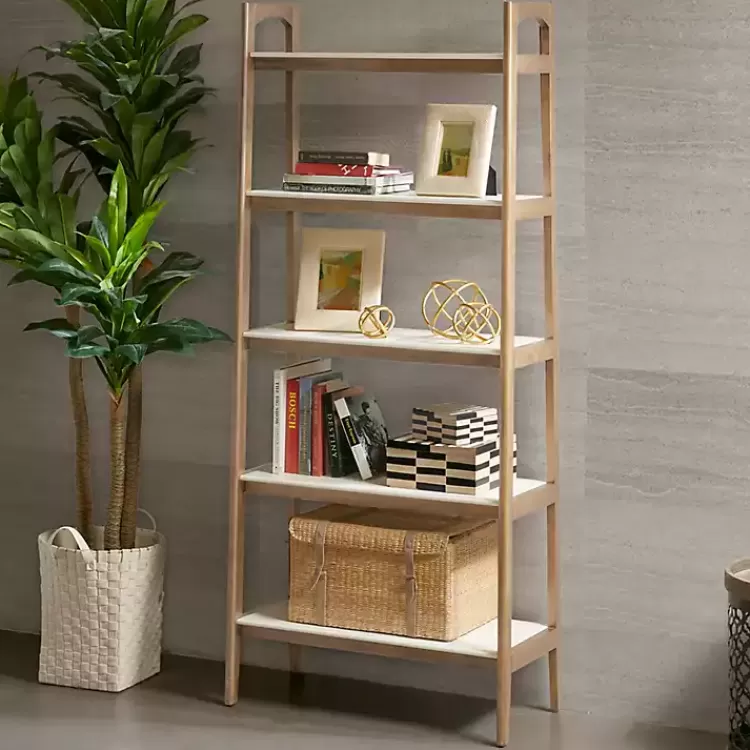 Off White Wood Shelves with Natural Frame Bookcase>Kirklands Home Flash Sale