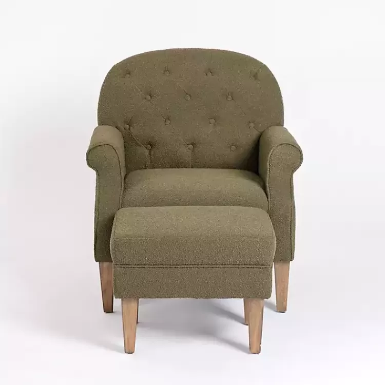 Olive Boucle Tufted Chair & Ottoman Set>Kirklands Home Best