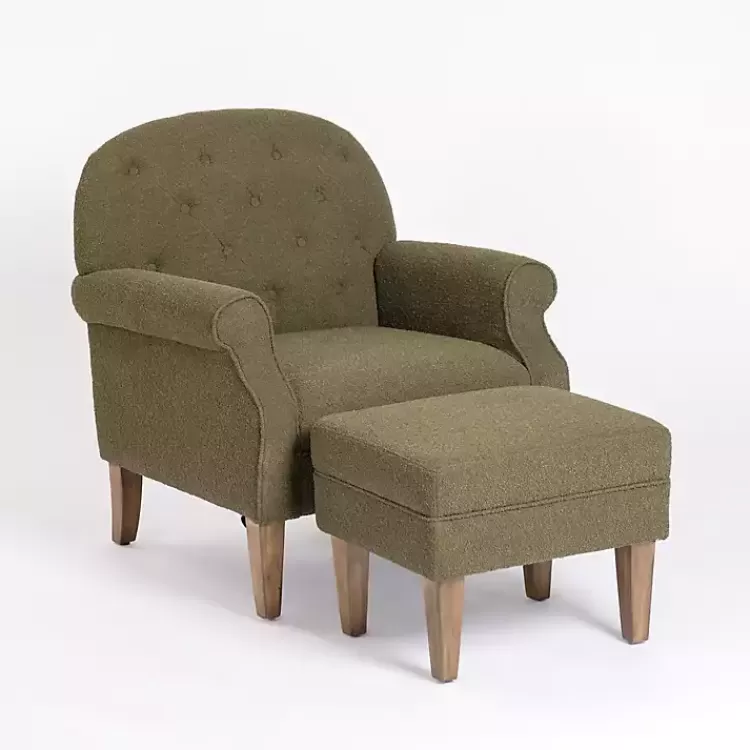 Olive Boucle Tufted Chair & Ottoman Set>Kirklands Home Best